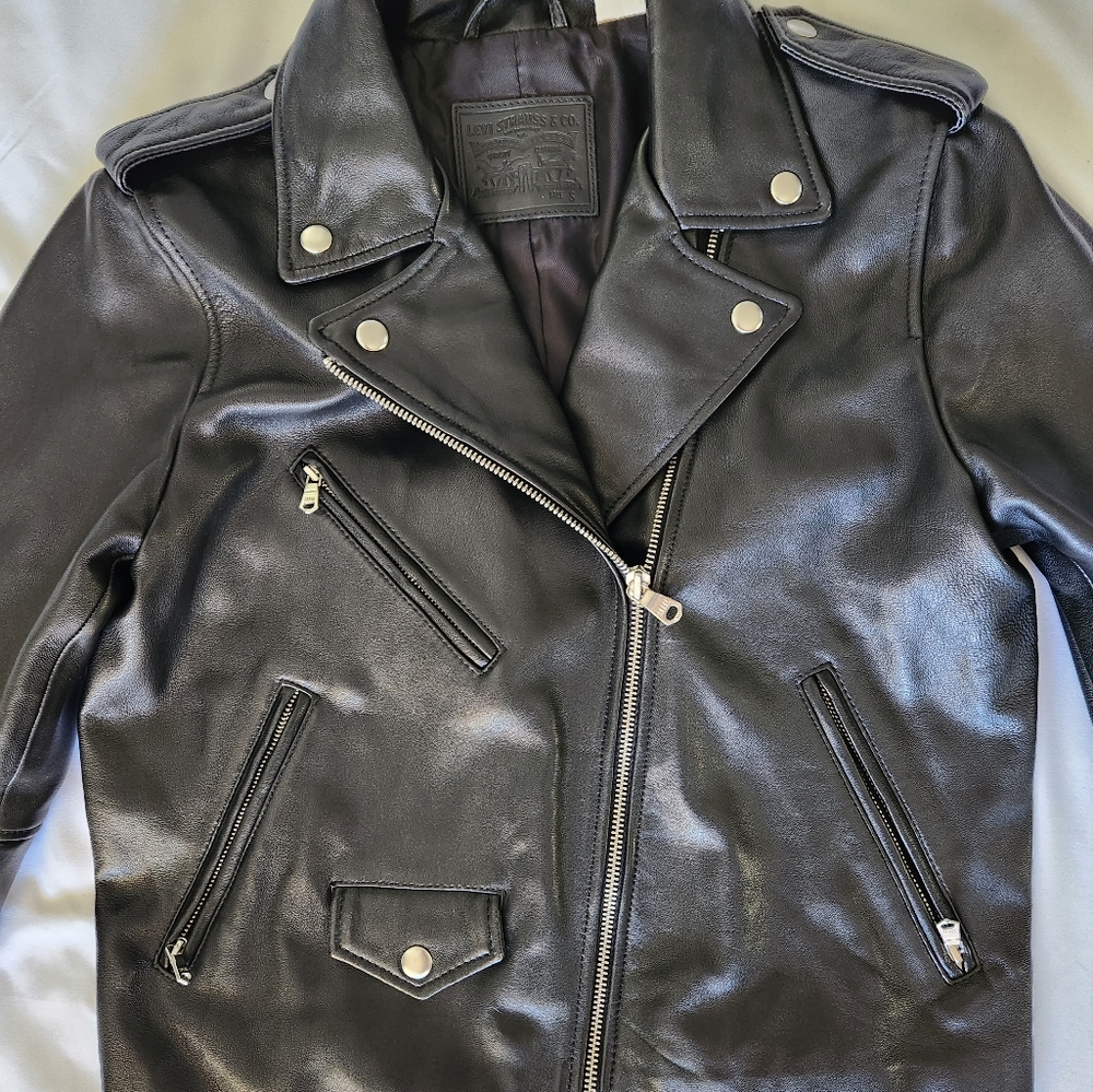 Levis 100% Genuine Sheep Leather Black Moto Jacker Size S